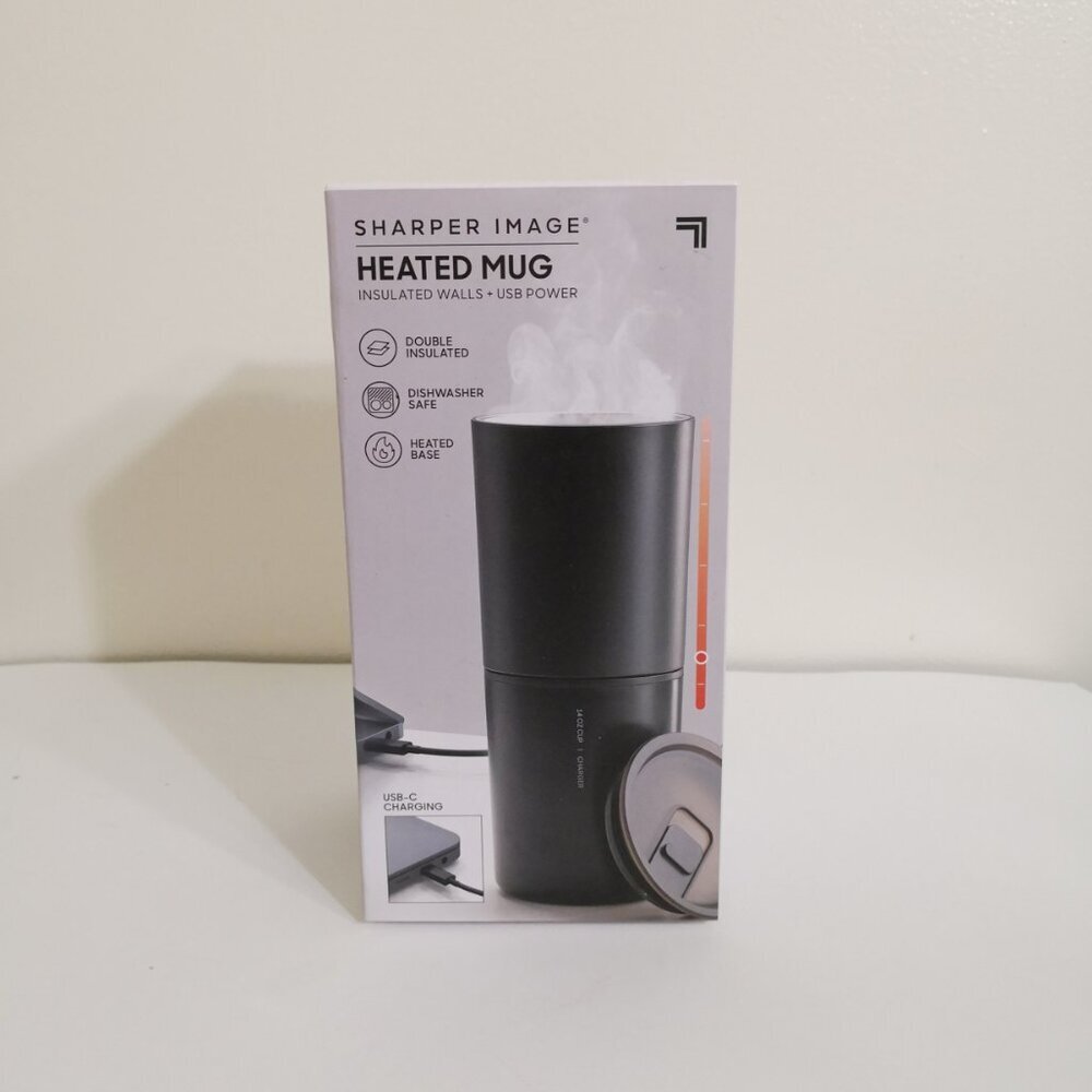 Sharper Image USB Powered Heated Mug 14fl oz Double Insulated, Heated Base, Lid